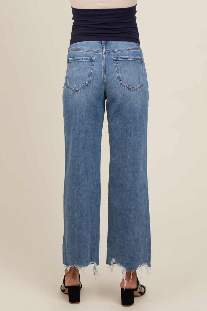 Light Blue Distressed Cropped Straight Leg Maternity Jeans