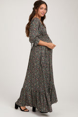 Black Floral Criss Cross Maternity Maxi Dress