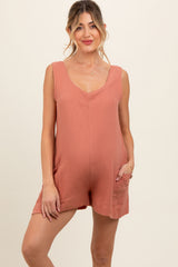 Peach Back Cutout Maternity Romper