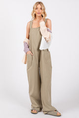 Olive Sleeveless Wide Leg Cutout Back Maternity Jumpsuit