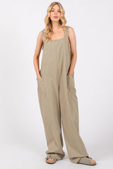 Olive Sleeveless Wide Leg Cutout Back Maternity Jumpsuit