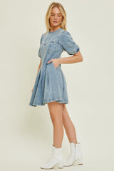 Denim Washed Denim Mini Dress