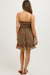 Black Floral Chiffon Smocked Ruched Front Maternity Dress