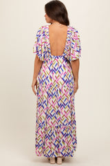 Multicolor Printed Deep V-Neck Tiered Maternity Maxi Dress