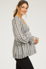 Black Floral Long Sleeve Maternity Blouse