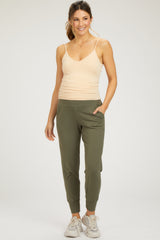 Olive High Waist Crop Maternity Joggers