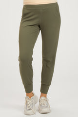 Olive High Waist Crop Maternity Joggers