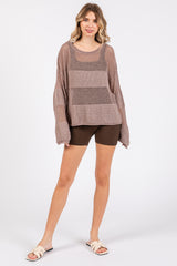 Mocha Crochet Knit Long Sleeve Cover-Up