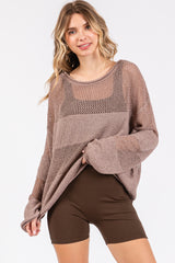 Mocha Crochet Knit Long Sleeve Cover-Up