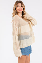 Cream Crochet Knit Long Sleeve Cover-Up