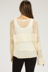 Cream Crochet Knit Long Sleeve Maternity Cover-Up