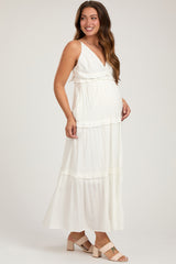 Cream Striped Ruffle Tiered Maternity Maxi Dress