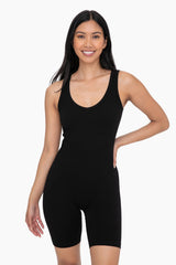 Black Ribbed Sleeveless Fitted Maternity Romper