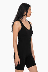 Black Ribbed Sleeveless Fitted Romper