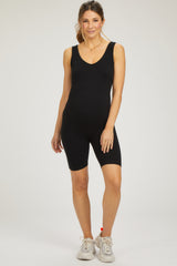 Black Ribbed Sleeveless Fitted Maternity Romper