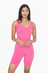 Fuchsia Ribbed Sleeveless Fitted Romper