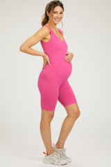 Fuchsia Ribbed Sleeveless Fitted Maternity Romper