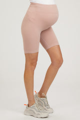 Light Mauve Rib Knit Maternity Biker Shorts