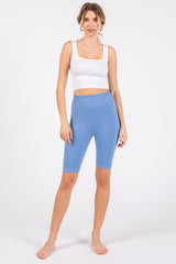 Light Blue Rib Knit Biker Shorts