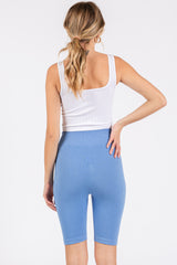 Light Blue Rib Knit Biker Shorts