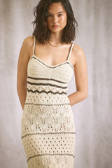 Cream Contrast Trim Crochet Maxi Swim Cover Up