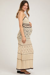 Cream Contrast Trim Crochet Maternity Maxi Swim Cover Up