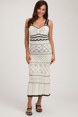 Cream Contrast Trim Crochet Maternity Maxi Swim Cover Up