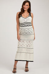 Cream Contrast Trim Crochet Maternity Maxi Swim Cover Up