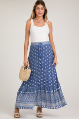 Blue Floral Button Front Maternity Maxi Skirt
