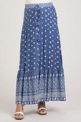 Blue Floral Button Front Maternity Maxi Skirt