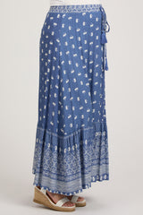Blue Floral Button Front Maternity Maxi Skirt