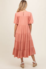 Salmon Short Sleeve Tiered Maternity Dress