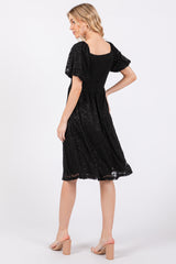 Black Lace Puff Sleeve Dress