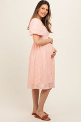 Peach Lace Square Neck Maternity Dress