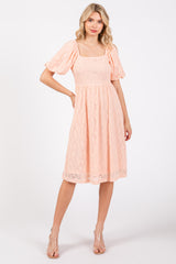 Peach Lace Square Neck Maternity Dress