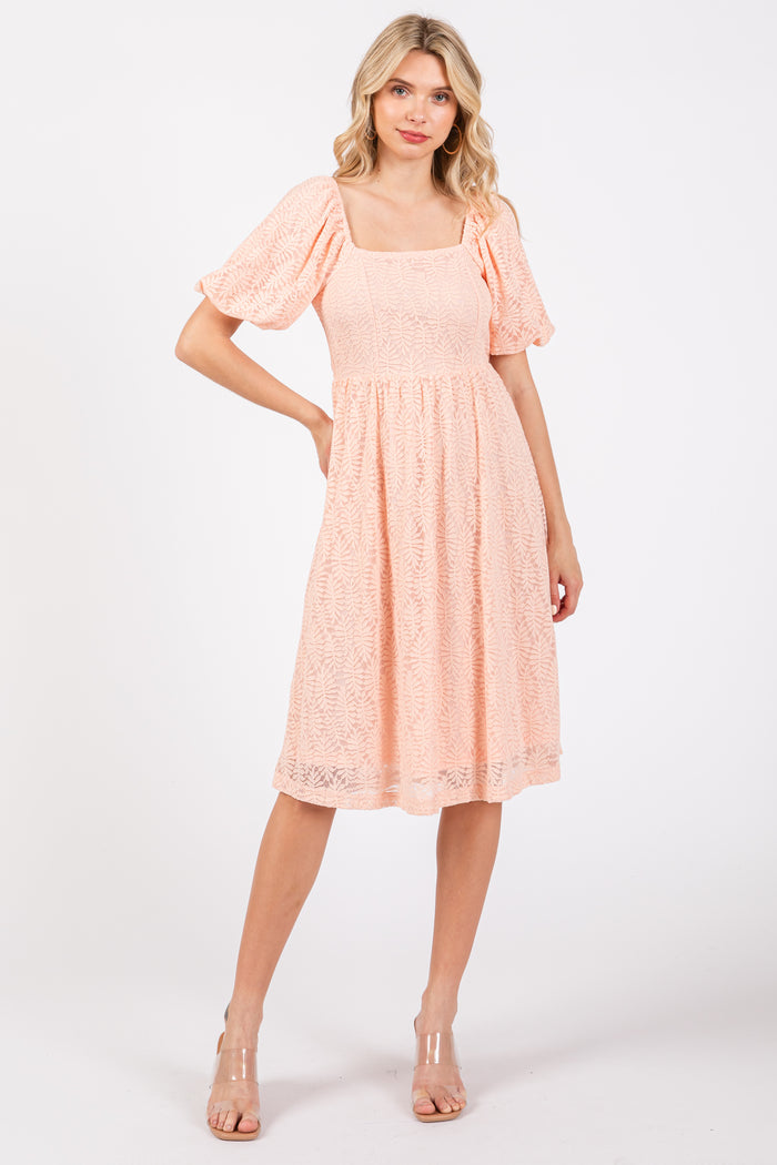 Peach Lace Square Neck Maternity Dress