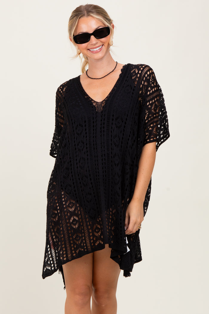 Black Crochet Knit Maternity Swim Cover Up