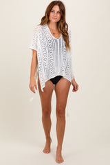 White Crochet Knit Maternity Swim Cover Up