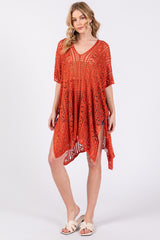 Rust Crochet Knit Swim Cover Up