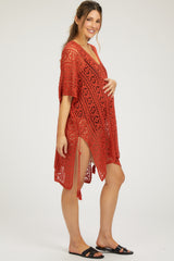 Rust Crochet Knit Maternity Swim Cover Up