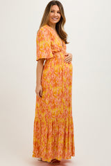 Orange Print Back Cutout Maternity Maxi Dress