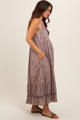 Mauve Embroidered Vintage Wash Maternity Midi Dress