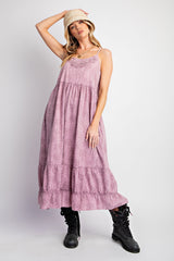 Mauve Embroidered Vintage Wash Maternity Midi Dress