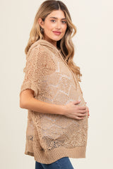 Beige Knit Dolman Sleeve Hooded Maternity Top