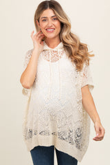 Cream Knit Dolman Sleeve Hooded Maternity Top