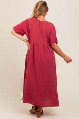 Red Gauze Short Sleeve Maternity Plus Midi Dress