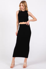 Black Sleeveless Crop Skirt Set