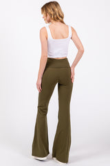 Olive Fold-Over Waistband Flared Leggings