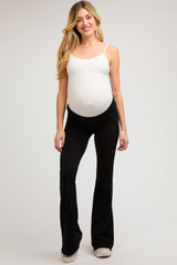 Black Fold-Over Waistband Flared Maternity Leggings