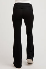 Black Fold-Over Waistband Flared Maternity Leggings